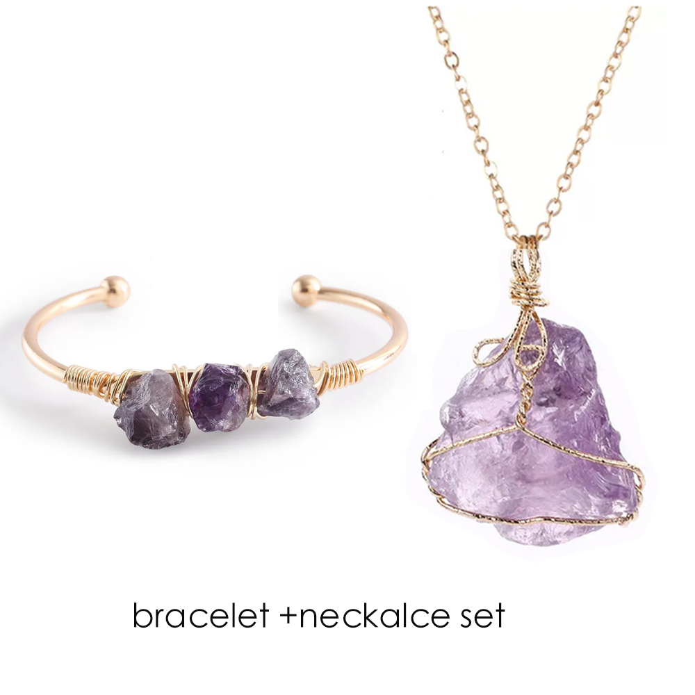 Healing Crystal Set - Natural Stone Open Cuff Bangles Healing
