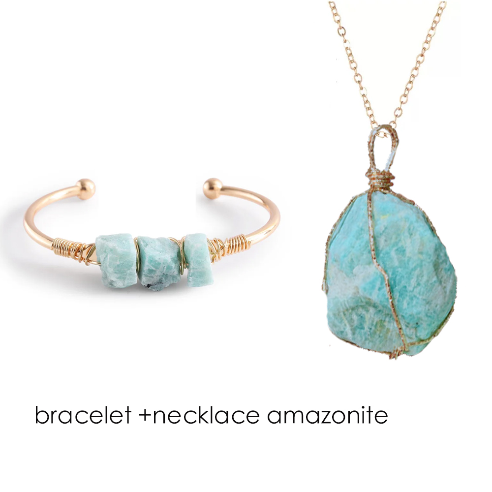 Natural Stone Open Cuff Bangle - Healing Crystal Set recension och pris